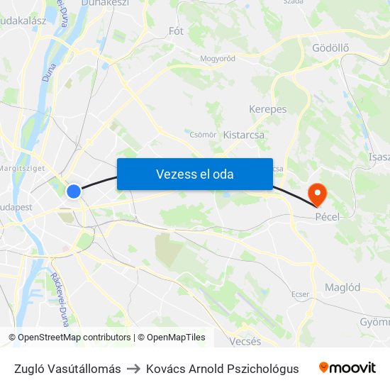 Zugló Vasútállomás to Kovács Arnold Pszichológus map