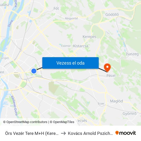 Örs Vezér Tere M+H (Kerepesi Út) to Kovács Arnold Pszichológus map