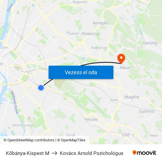 Kőbánya-Kispest M to Kovács Arnold Pszichológus map