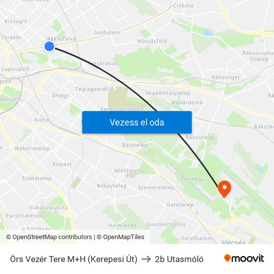 Örs Vezér Tere M+H (Kerepesi Út) to 2b Utasmóló map