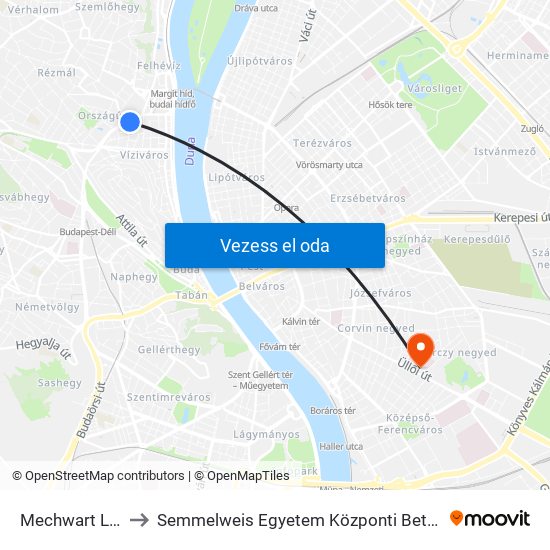 Mechwart Liget to Semmelweis Egyetem Központi Betegellátó map