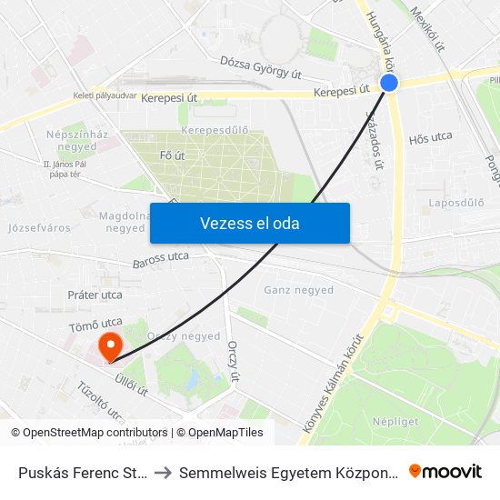 Puskás Ferenc Stadion M to Semmelweis Egyetem Központi Betegellátó map