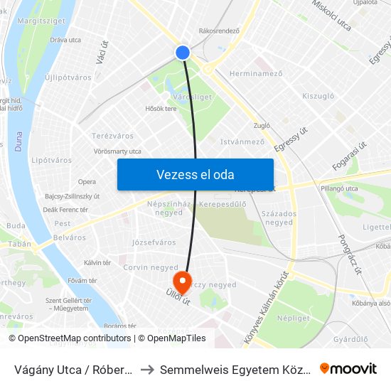 Vágány Utca / Róbert Károly Körút to Semmelweis Egyetem Központi Betegellátó map