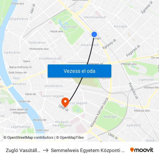 Zugló Vasútállomás to Semmelweis Egyetem Központi Betegellátó map