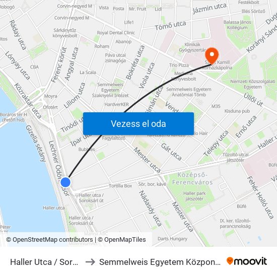 Haller Utca / Soroksári Út to Semmelweis Egyetem Központi Betegellátó map