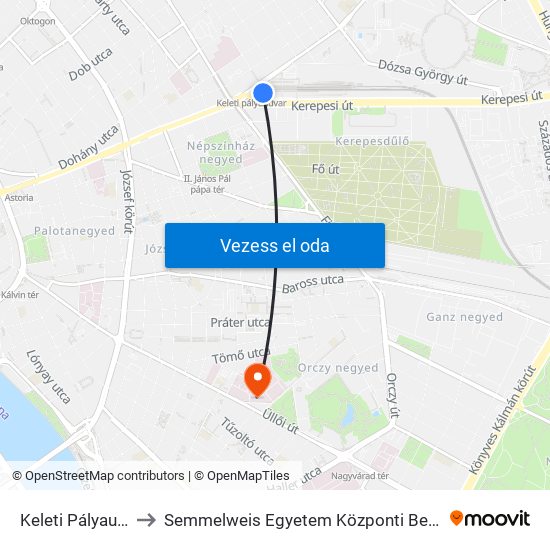 Keleti Pályaudvar to Semmelweis Egyetem Központi Betegellátó map