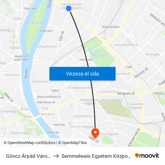 Göncz Árpád Városközpont to Semmelweis Egyetem Központi Betegellátó map