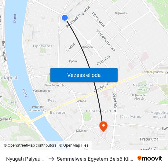 Nyugati Pályaudvar M to Semmelweis Egyetem Belső Klinikai Tömb map