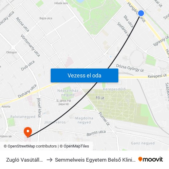 Zugló Vasútállomás to Semmelweis Egyetem Belső Klinikai Tömb map