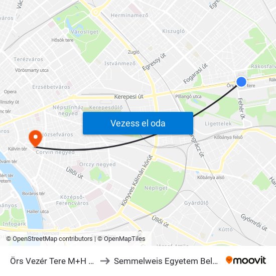 Örs Vezér Tere M+H (Kerepesi Út) to Semmelweis Egyetem Belső Klinikai Tömb map