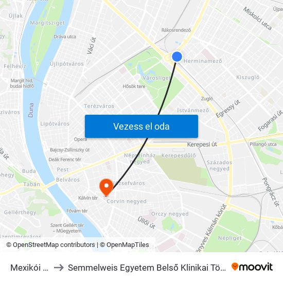 Mexikói Út to Semmelweis Egyetem Belső Klinikai Tömb map