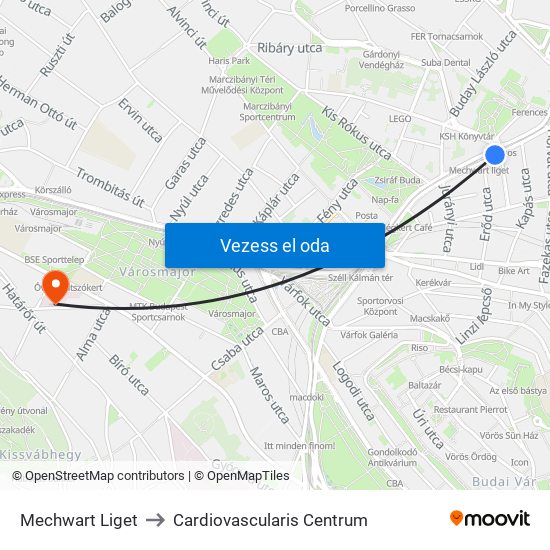 Mechwart Liget to Cardiovascularis Centrum map