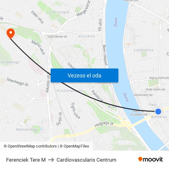 Ferenciek Tere M to Cardiovascularis Centrum map