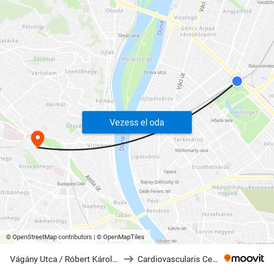 Vágány Utca / Róbert Károly Körút to Cardiovascularis Centrum map