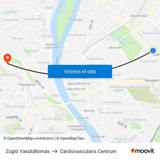 Zugló Vasútállomás to Cardiovascularis Centrum map