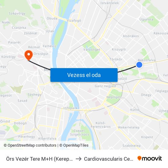 Örs Vezér Tere M+H (Kerepesi Út) to Cardiovascularis Centrum map