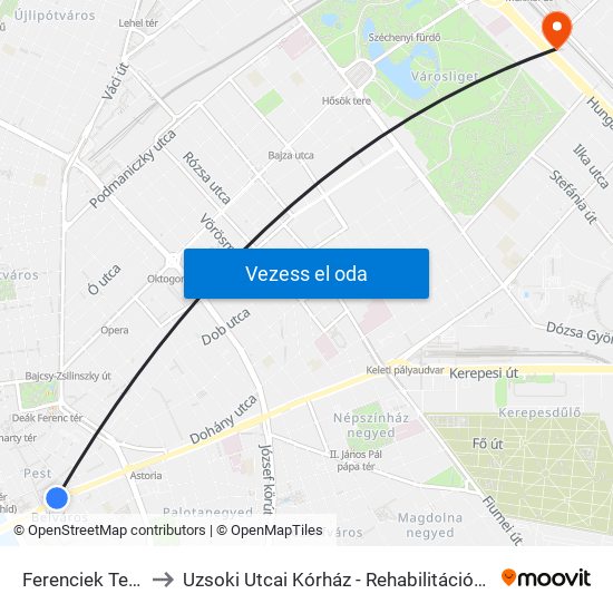 Ferenciek Tere M to Uzsoki Utcai Kórház - Rehabilitációs Osztály map