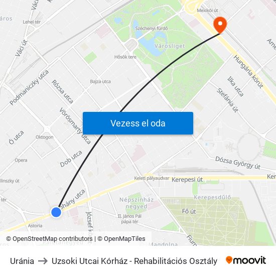 Uránia to Uzsoki Utcai Kórház - Rehabilitációs Osztály map