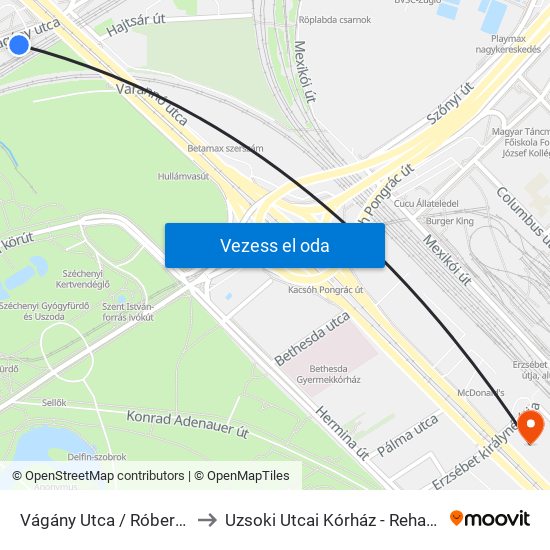 Vágány Utca / Róbert Károly Körút to Uzsoki Utcai Kórház - Rehabilitációs Osztály map