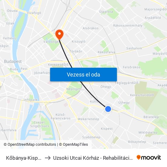 Kőbánya-Kispest M to Uzsoki Utcai Kórház - Rehabilitációs Osztály map