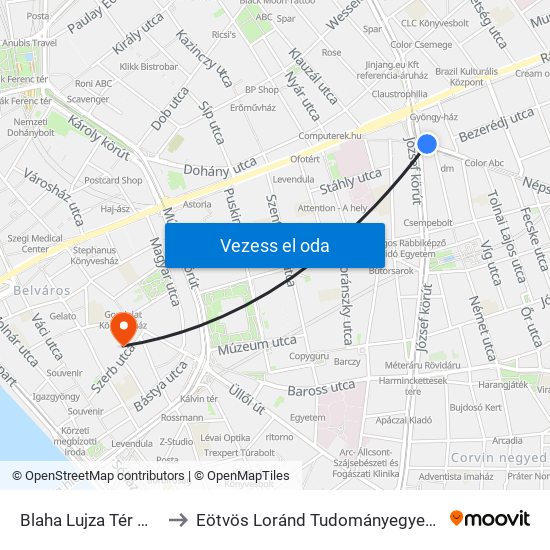 Blaha Lujza Tér M (Népszínház Utca) to Eötvös Loránd Tudományegyetem Állam- És Jogtudományi Kar map