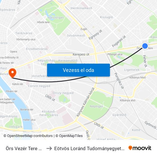 Örs Vezér Tere M+H (Kerepesi Út) to Eötvös Loránd Tudományegyetem Állam- És Jogtudományi Kar map