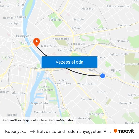 Kőbánya-Kispest M to Eötvös Loránd Tudományegyetem Állam- És Jogtudományi Kar map