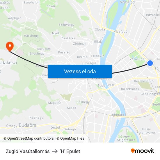 Zugló Vasútállomás to 'H' Épület map