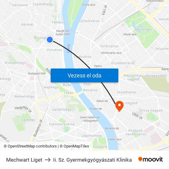 Mechwart Liget to Ii. Sz. Gyermekgyógyászati Klinika map
