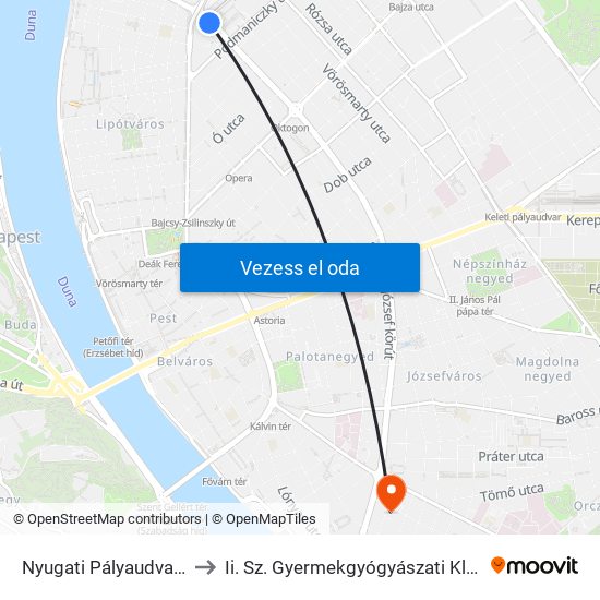 Nyugati Pályaudvar M to Ii. Sz. Gyermekgyógyászati Klinika map