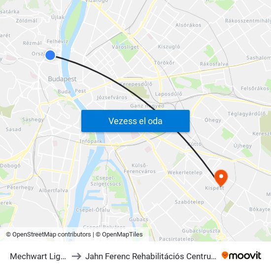 Mechwart Liget to Jahn Ferenc Rehabilitációs Centrum map