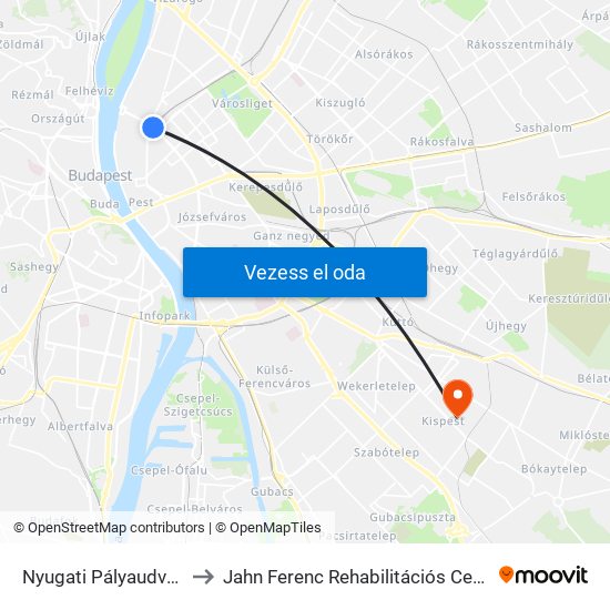 Nyugati Pályaudvar M to Jahn Ferenc Rehabilitációs Centrum map