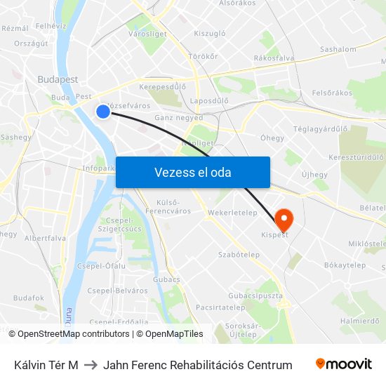 Kálvin Tér M to Jahn Ferenc Rehabilitációs Centrum map