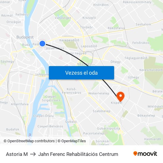 Astoria M to Jahn Ferenc Rehabilitációs Centrum map