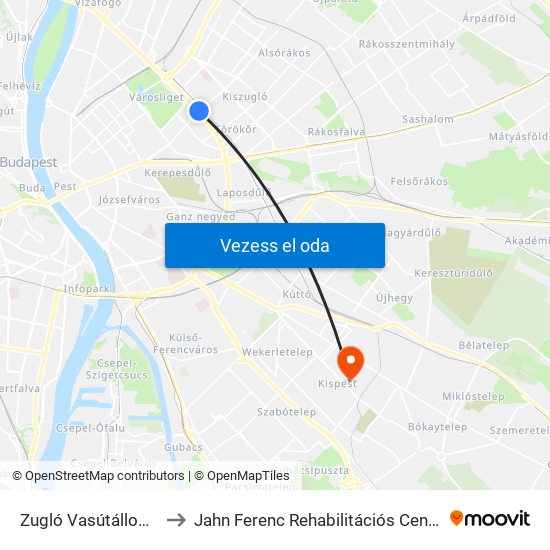 Zugló Vasútállomás to Jahn Ferenc Rehabilitációs Centrum map