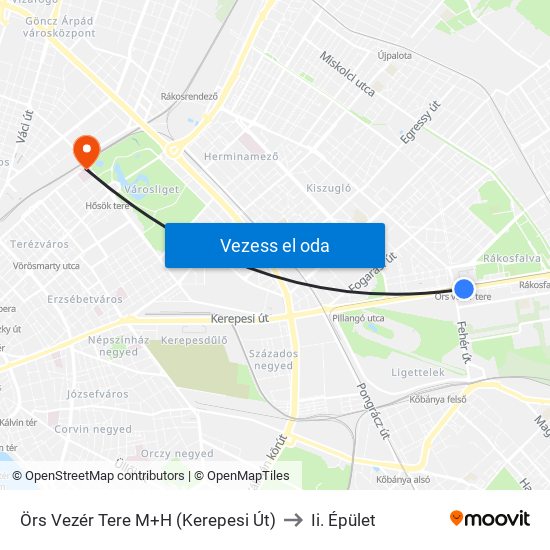 Örs Vezér Tere M+H (Kerepesi Út) to Ii. Épület map