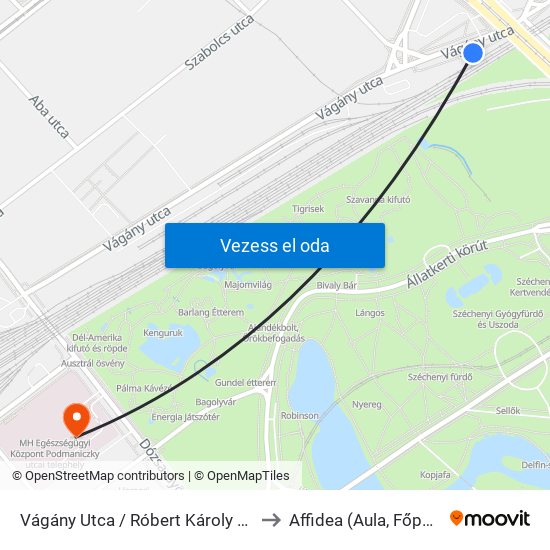 Vágány Utca / Róbert Károly Körút to Affidea (Aula, Főporta) map