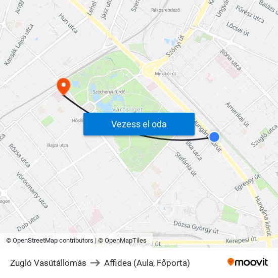 Zugló Vasútállomás to Affidea (Aula, Főporta) map