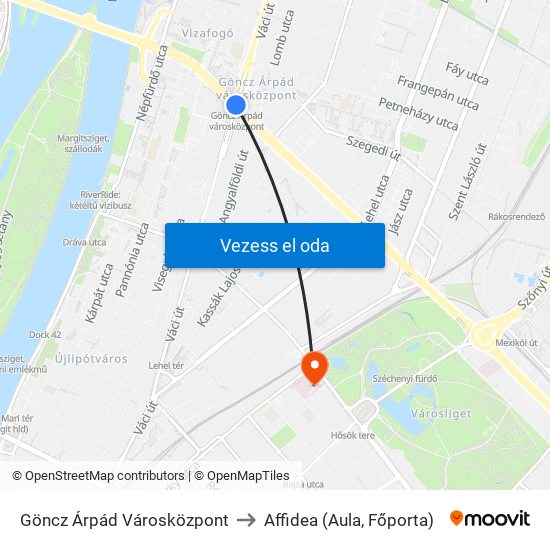 Göncz Árpád Városközpont to Affidea (Aula, Főporta) map