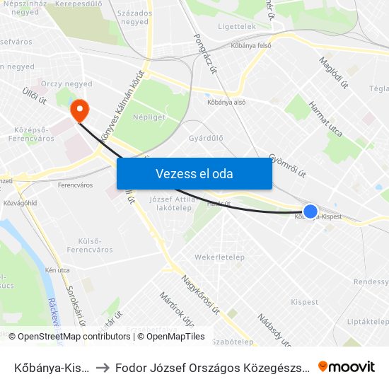 Kőbánya-Kispest M to Fodor József Országos Közegészségügyi Központ map