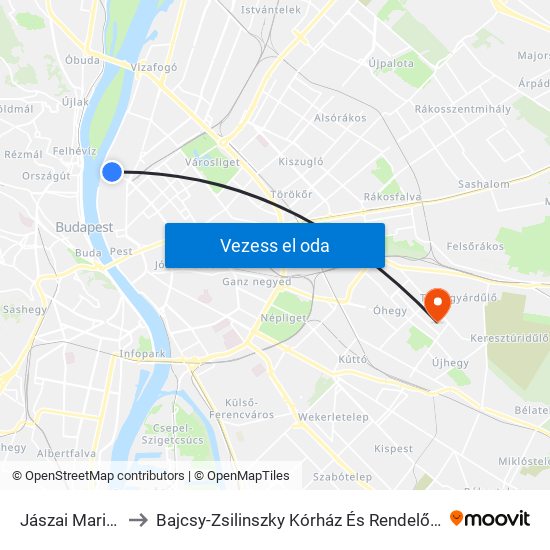 Jászai Mari Tér to Bajcsy-Zsilinszky Kórház És Rendelőintézet map