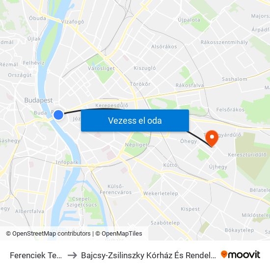 Ferenciek Tere M to Bajcsy-Zsilinszky Kórház És Rendelőintézet map