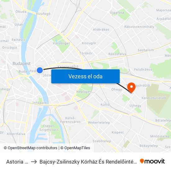 Astoria M to Bajcsy-Zsilinszky Kórház És Rendelőintézet map