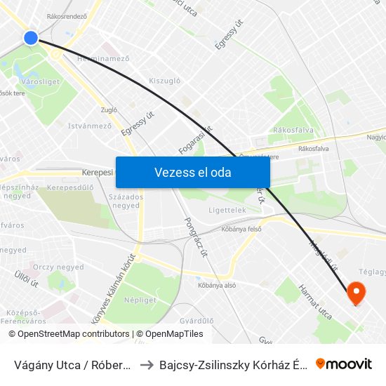 Vágány Utca / Róbert Károly Körút to Bajcsy-Zsilinszky Kórház És Rendelőintézet map