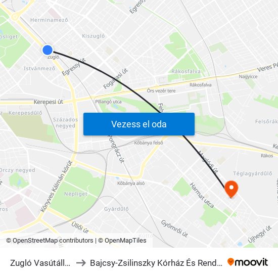 Zugló Vasútállomás to Bajcsy-Zsilinszky Kórház És Rendelőintézet map