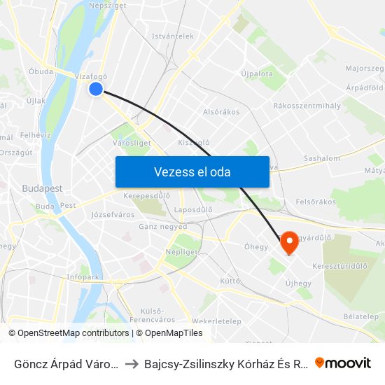 Göncz Árpád Városközpont to Bajcsy-Zsilinszky Kórház És Rendelőintézet map