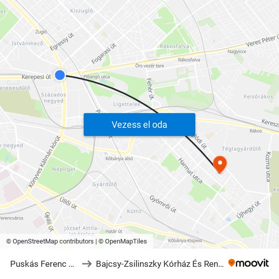 Puskás Ferenc Stadion to Bajcsy-Zsilinszky Kórház És Rendelőintézet map