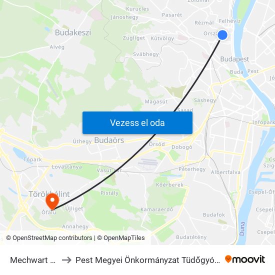 Mechwart Liget to Pest Megyei Önkormányzat Tüdőgyógyintézete map