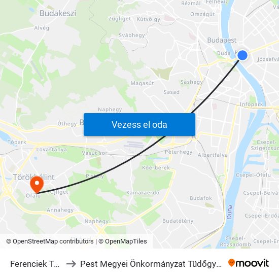 Ferenciek Tere M to Pest Megyei Önkormányzat Tüdőgyógyintézete map