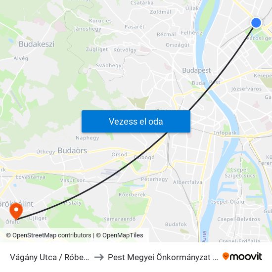 Vágány Utca / Róbert Károly Körút to Pest Megyei Önkormányzat Tüdőgyógyintézete map